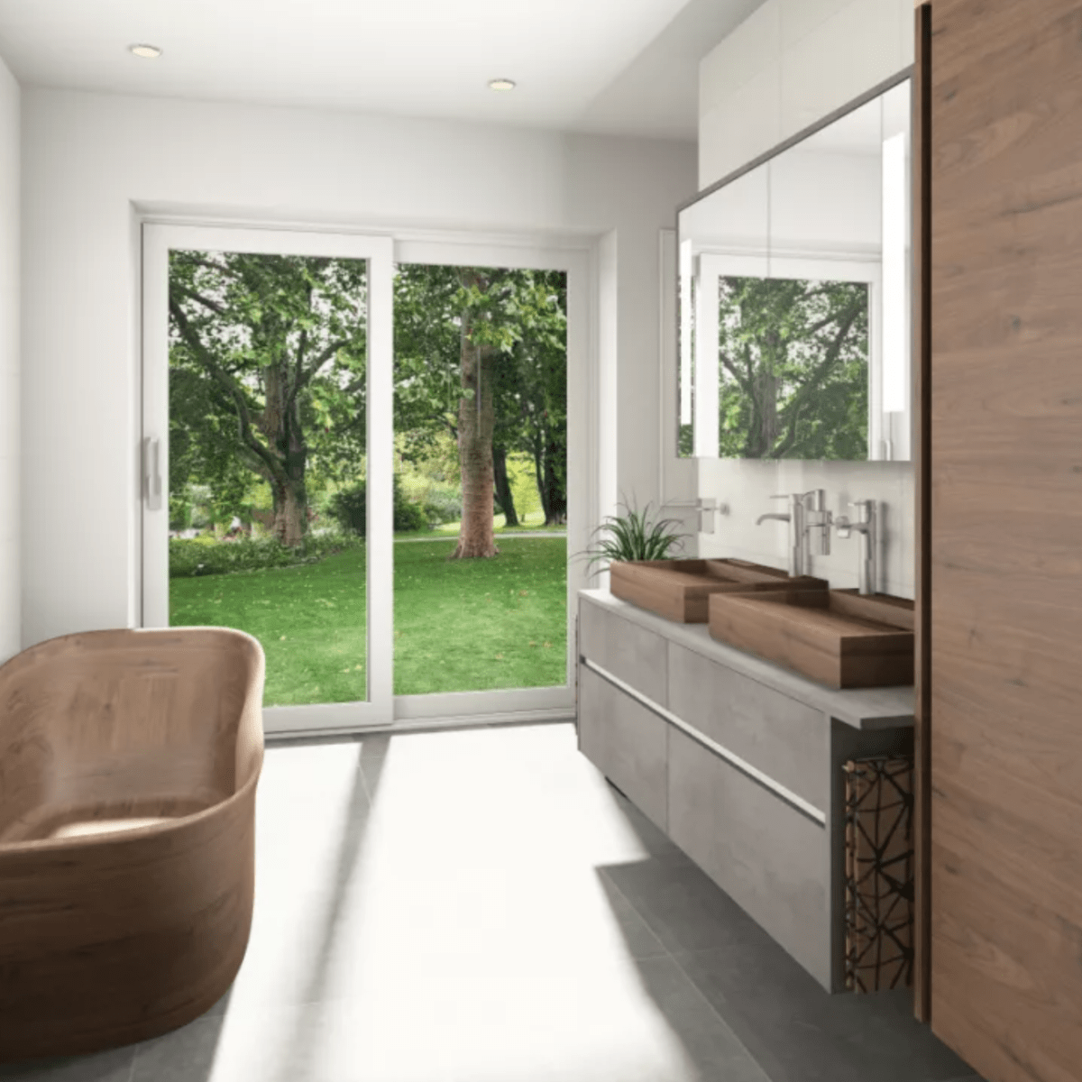 Badewanne und Waschbecken aus Holz